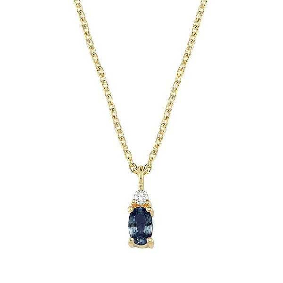 Halsketten Nuran | Petit Oval - Anh Nger Mit Blauem Saphir Aus 14-Kar Tigem Gold. Insgesamt 0,025 Ct. Mit Kette