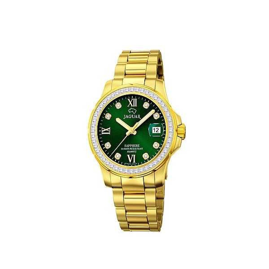 Uhren Jaguar | Jaguar - Lady Diver Damenuhr In Gold Doppelt Mit Steinen Und Gr N