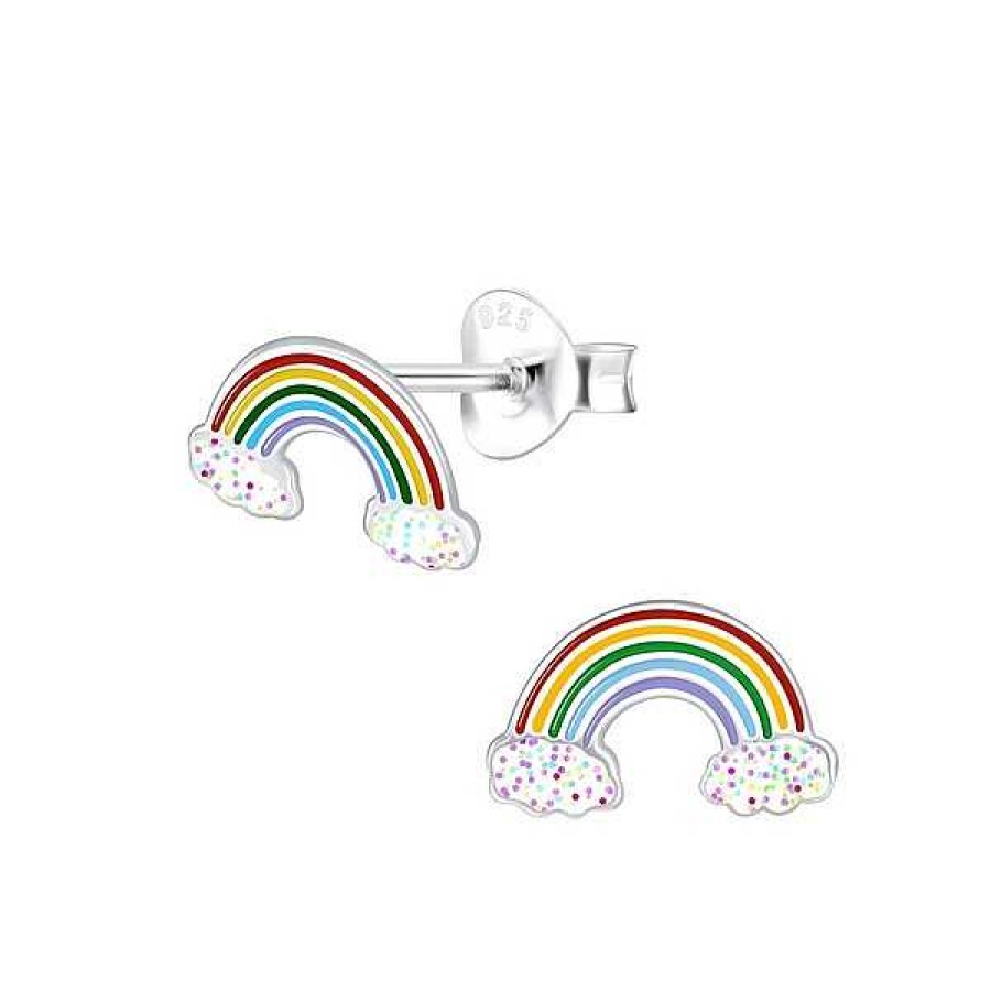 Kinderschmuck ByBirch | Bybirch Kinder - Ohrringe In Silber Mit Regenbogen