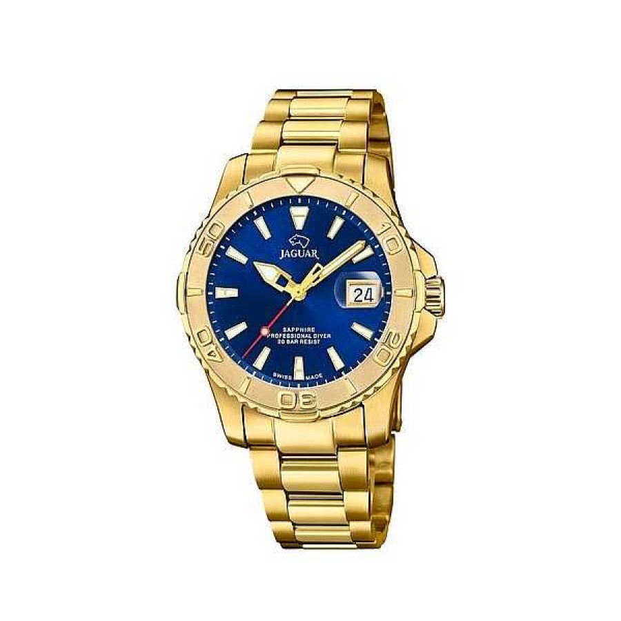 Uhren Jaguar | Jaguar - Unisex Executive Diver Mit Blauem Zifferblatt Und Doppeltem Goldarmband