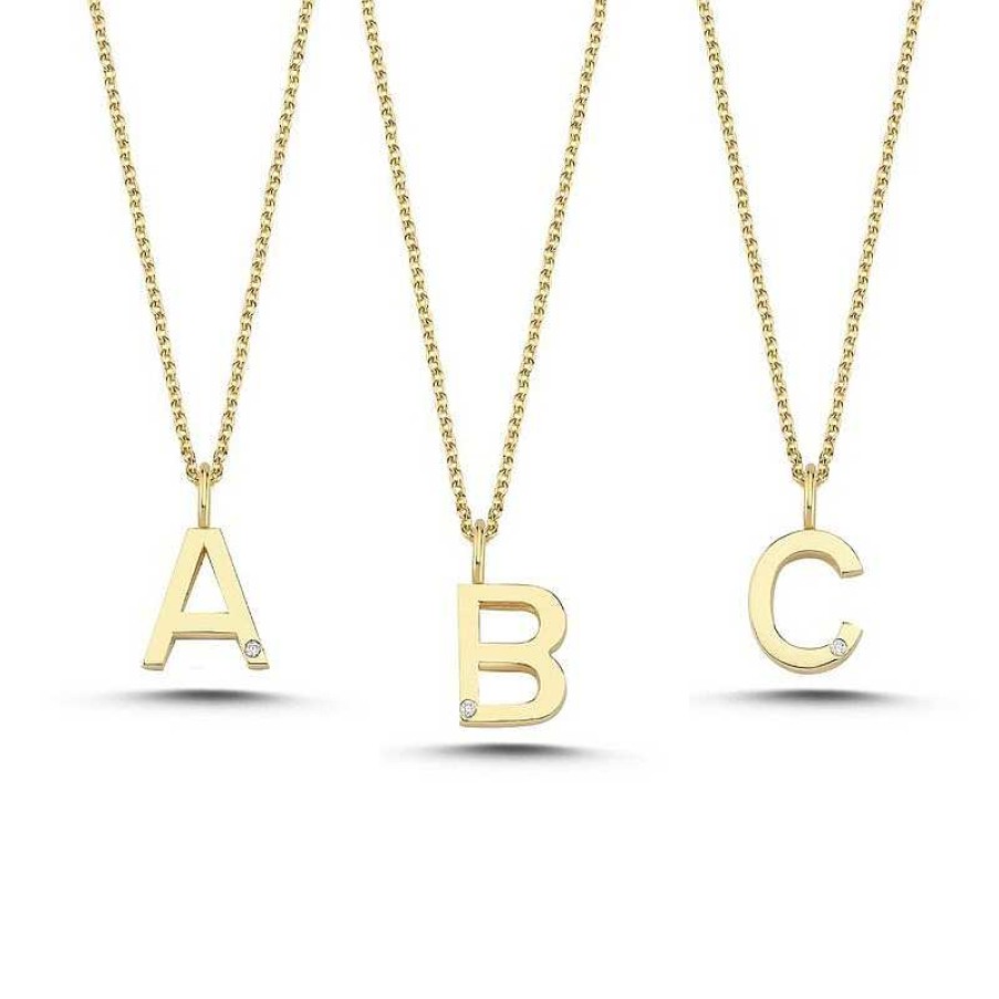 Anh Nger Nuran | Buchstaben-Anh Nger Aus 14 Kt Gold Mit 0,005Ct. 9,5 Mm