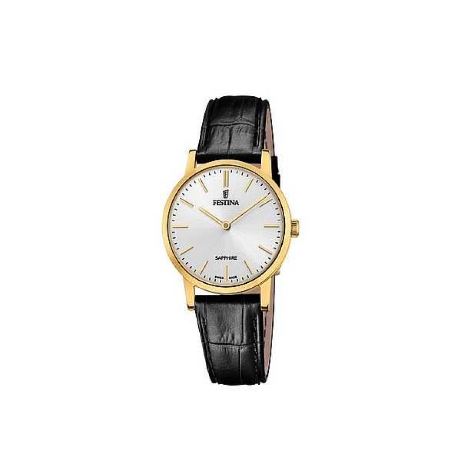 Uhren Festina | Festina - Swiss Made Damenuhr In Gold Doppelt Mit Gepr Gtem Lederband