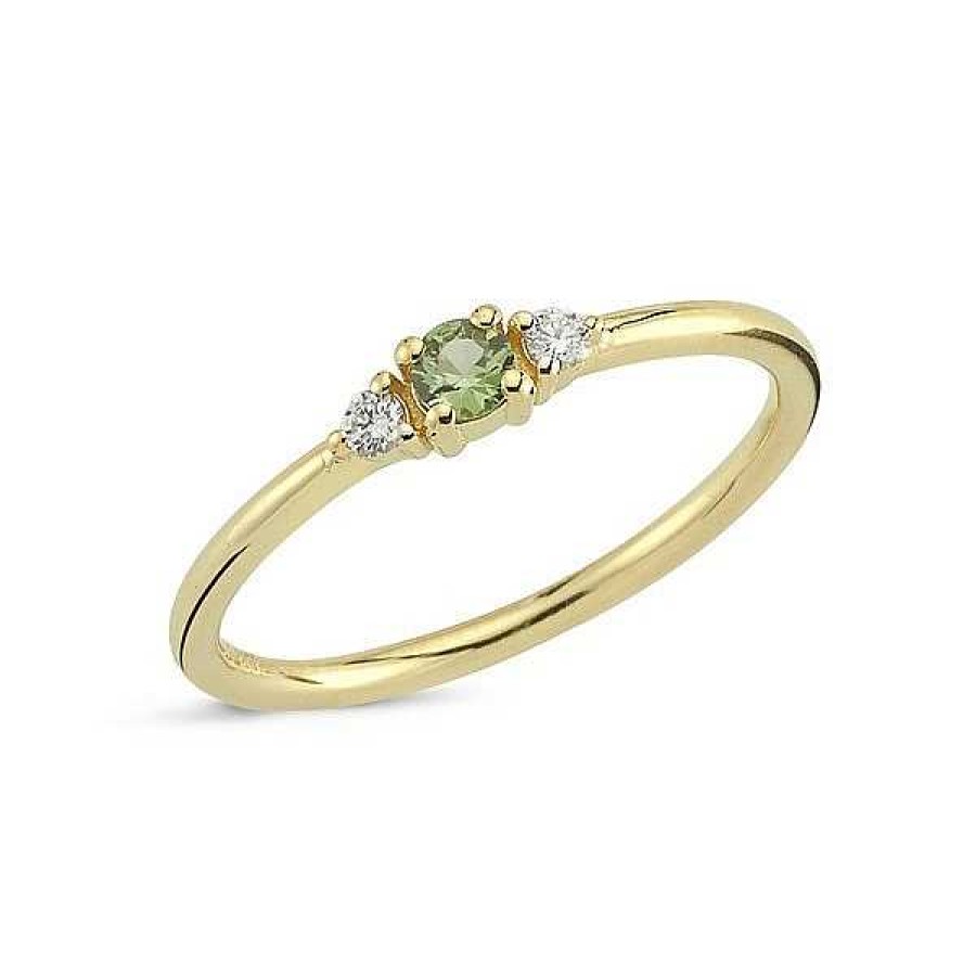 Ringe Nuran | Petit - Ring Aus 14-Kar Tigem Gold Mit Gr Nem Saphir Und Diamanten Von Insgesamt 0,05 Ct.