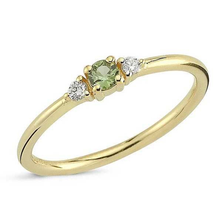 Ringe Nuran | Petit - Ring Aus 14-Kar Tigem Gold Mit Gr Nem Saphir Und Diamanten Von Insgesamt 0,05 Ct.