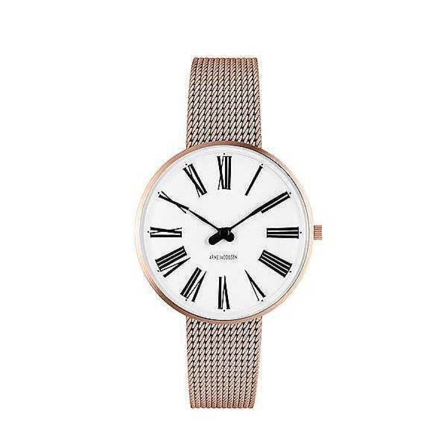 Uhren Arne Jacobsen | Arne Jacobsen - R Mische Uhr - 34 - Wei Es Zifferblatt, Ros Goldenes Maschenarmband, Geh Use Aus Ip-Ros Gold