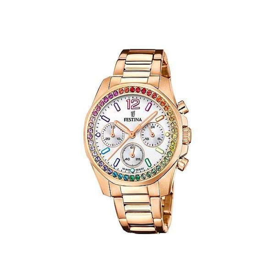 Uhren Festina | Festina - Rainbow Damenuhr In Ros Gold Mit Wei Em Zifferblatt Und Zirkoniumdioxid