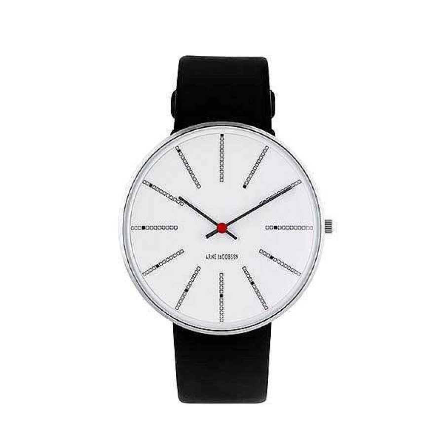 Uhren Arne Jacobsen | Arne Jacobsen - Bankiersuhr - 40 - Wei Es Zifferblatt, Schwarzes Armband