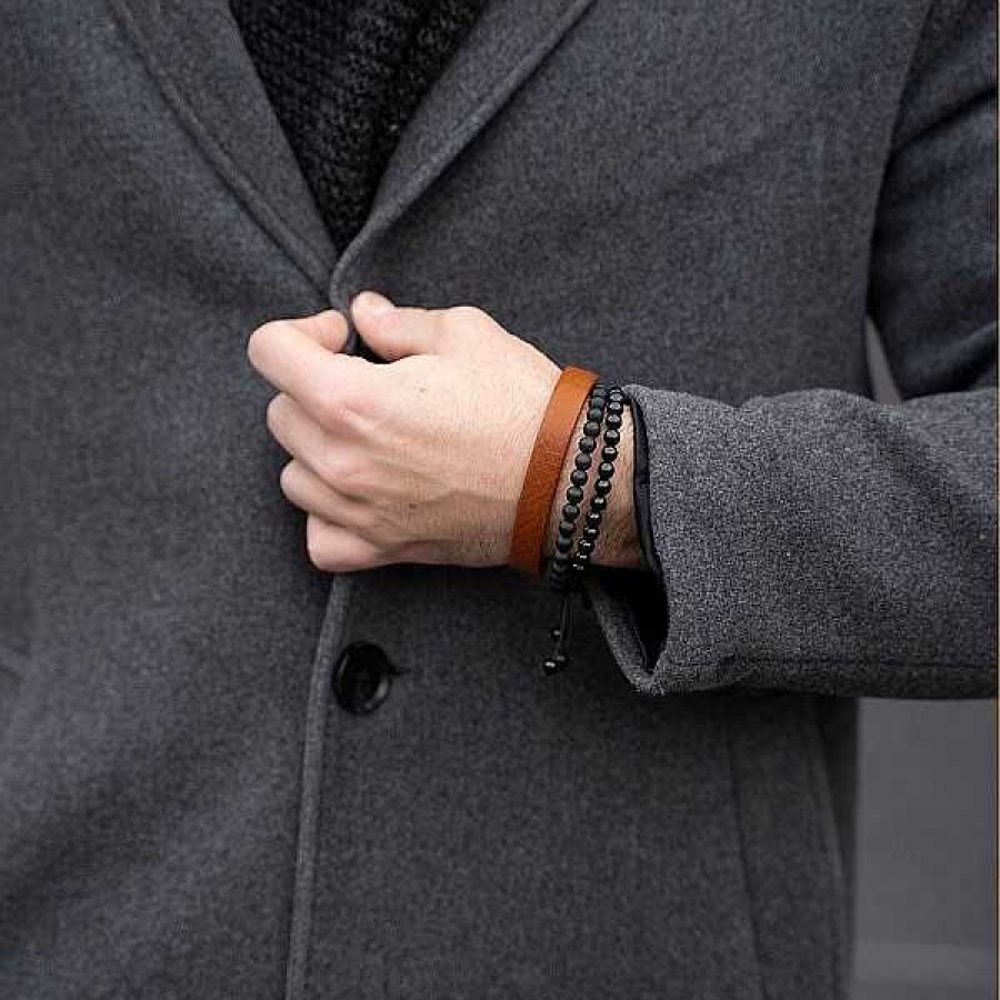 Armb Nder Nordahl Andersen | Son Of Noa Herrenarmband Mit Gl Nzendem Schwarzem Onyx 19-25 Cm.