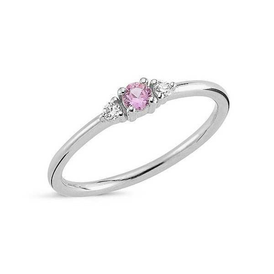 Ringe Nuran | Petit - Ring Aus 14-Kar Tigem Wei Gold Mit Rosa Saphiren Und Insgesamt 0,05 Karat Diamanten