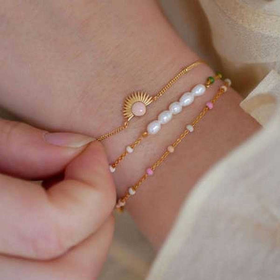 Armb Nder Enamel Copenhagen | Enamel - Armband Soleil Pale Peach In Vergoldetem Silber