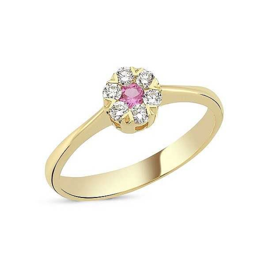 Ringe Nuran | Flora Diamantring - 14 Karat Gold Mit Rosa Saphir Und Diamanten Insgesamt 0,18Ct.