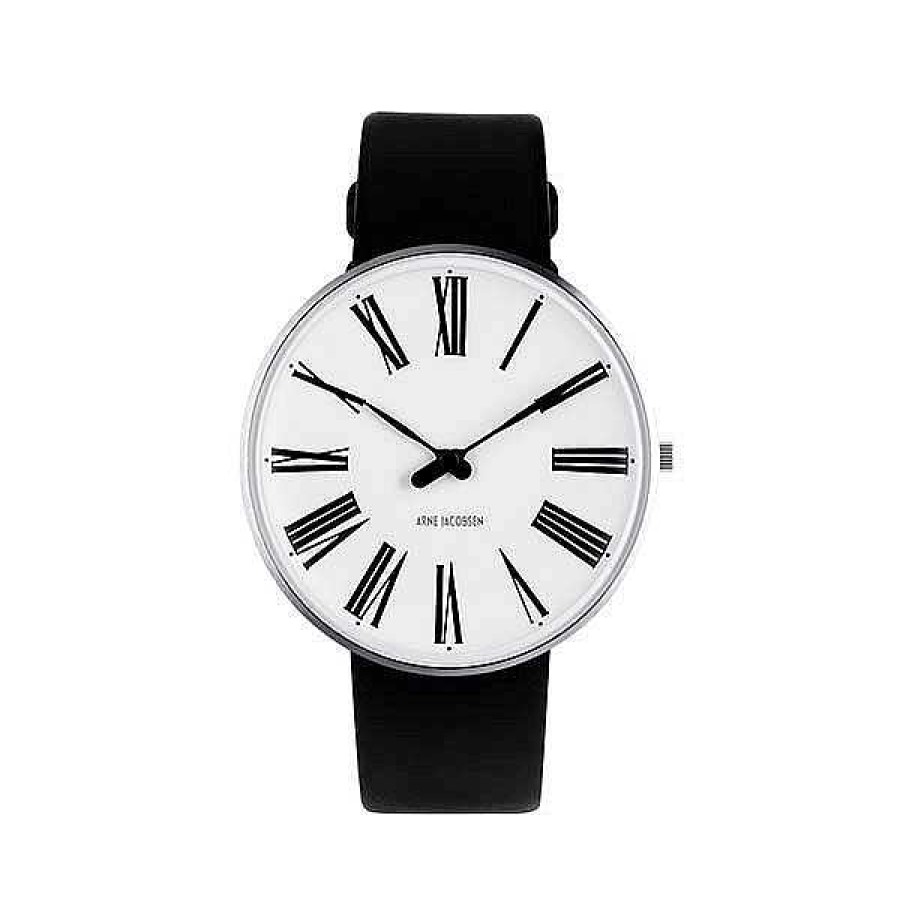 Uhren Arne Jacobsen | Arne Jacobsen - R Mische Uhr - 40 - Wei Es Zifferblatt, Schwarzes Armband