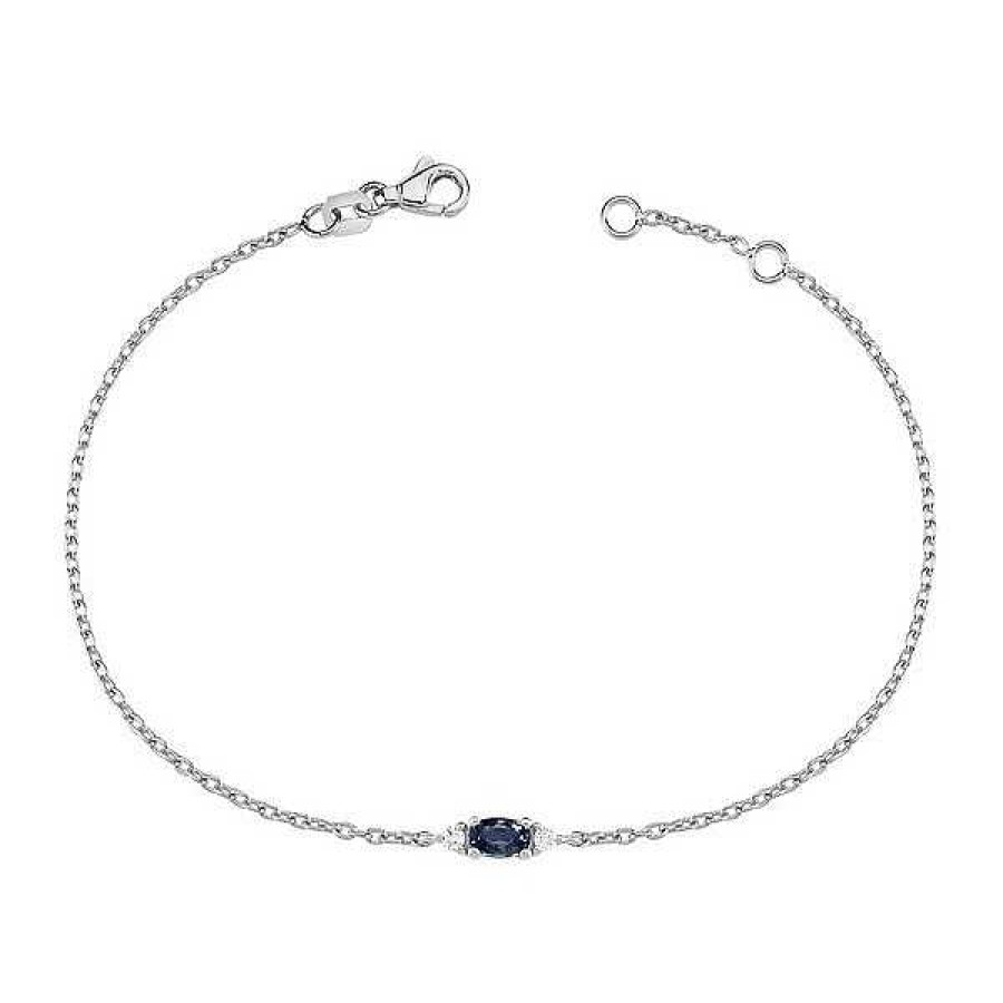 Armb Nder Nuran | Petit Oval - Armband Aus Blauem Saphir Aus 14 Kt. Wei Gold Mit Insgesamt 0,05Ct.