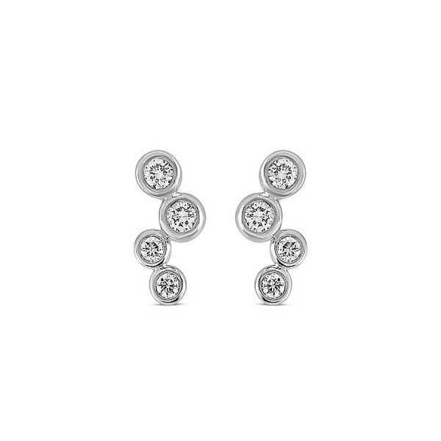 Ohrringe Nuran | Tube - Ohrstecker Aus 14 Karat Wei Gold Mit Diamanten Von 2 X 0,05 + 2 X 0,025Ct.