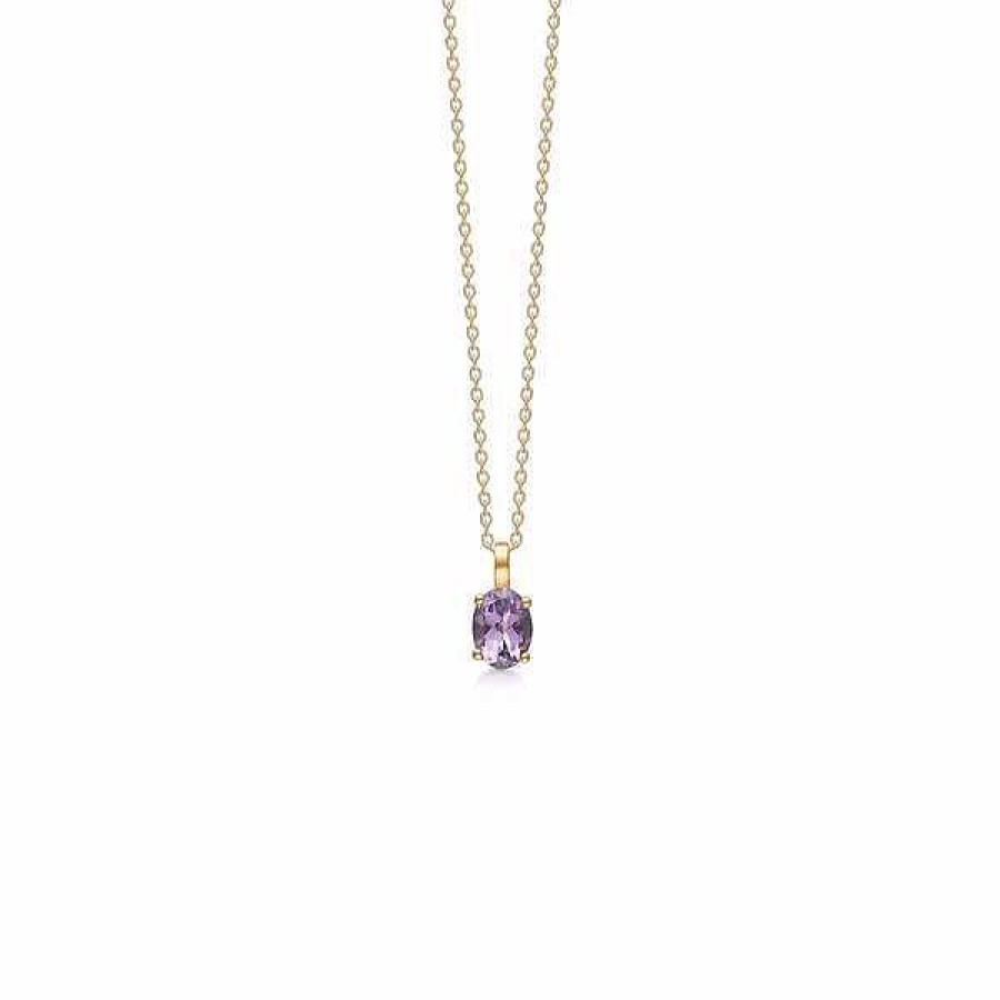 Halsketten Guld & Sølv Design | Anh Nger Mit Violettem Amethyst In 8Kt. Gold Inkl. Kette