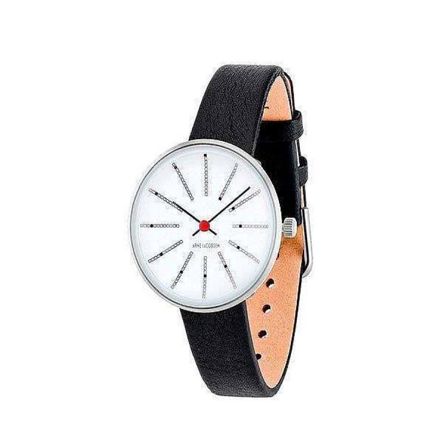 Uhren Arne Jacobsen | Arne Jacobsen - Bankiersuhr - 30 - Wei Es Zifferblatt, Rotes Armband