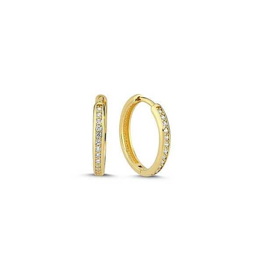 Ohrringe Melfia | Melfia Ohrringe Mit Zirkonia 14Kt. Gold Rundes Profil 16Mm.