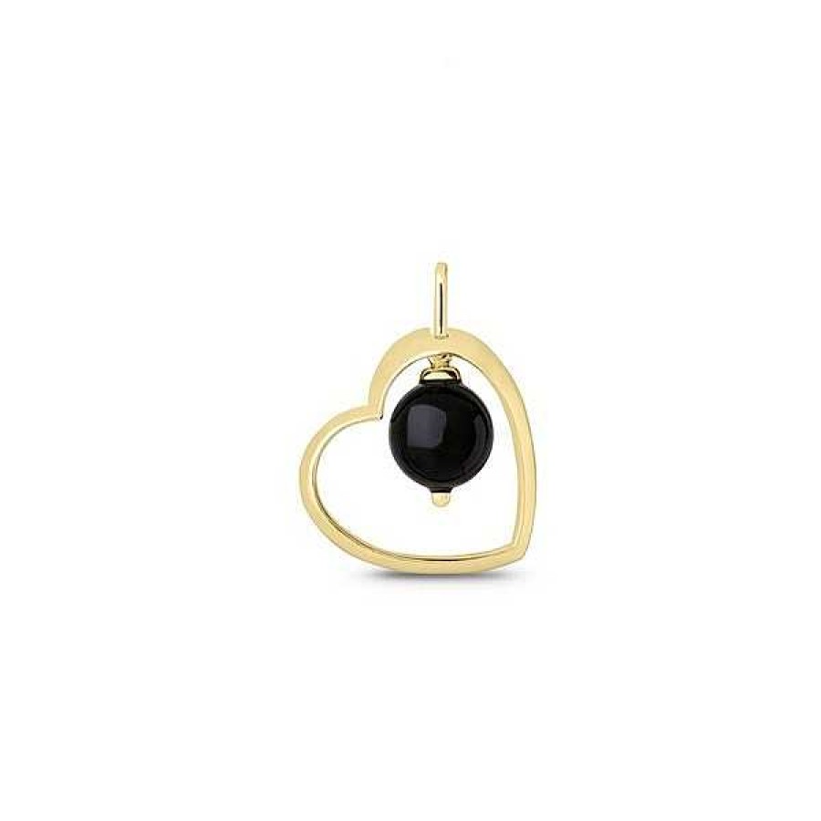 Anh Nger Spinning Jewelry | Spinning Jewelry - Schwarzer Onyx Herz Anh Nger In Vergoldet