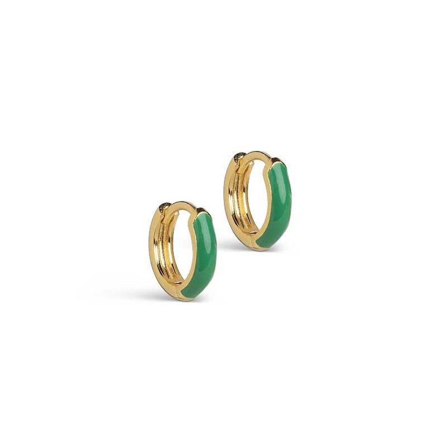 Ohrringe Enamel Copenhagen | Enamel - Chunky Grass Green Hoops I Vergoldete Silber