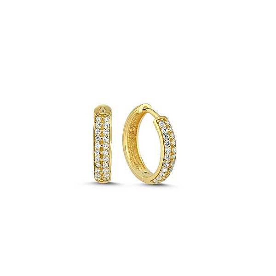 Ohrringe Melfia | Melfia Ohrringe Mit Zirkonia 14Kt. Gold Rundes Profil 15Mm.