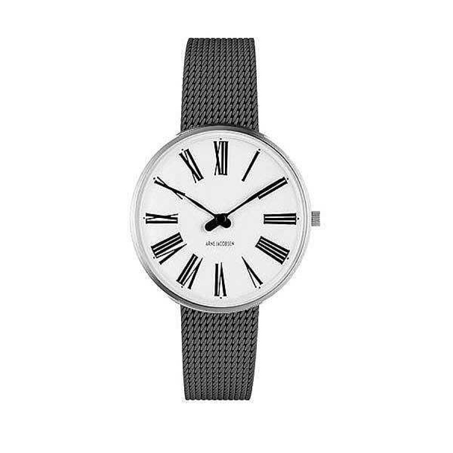 Uhren Arne Jacobsen | Arne Jacobsen - Roman Watch - 34 - Wei Es Zifferblatt, Graues Mesh-Armband