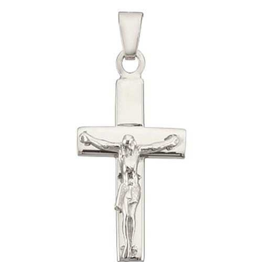 Anh Nger BNH | Breiter Stolpe-Kreuz-Anh Nger Mit Jesus In Silber - Small 13X21