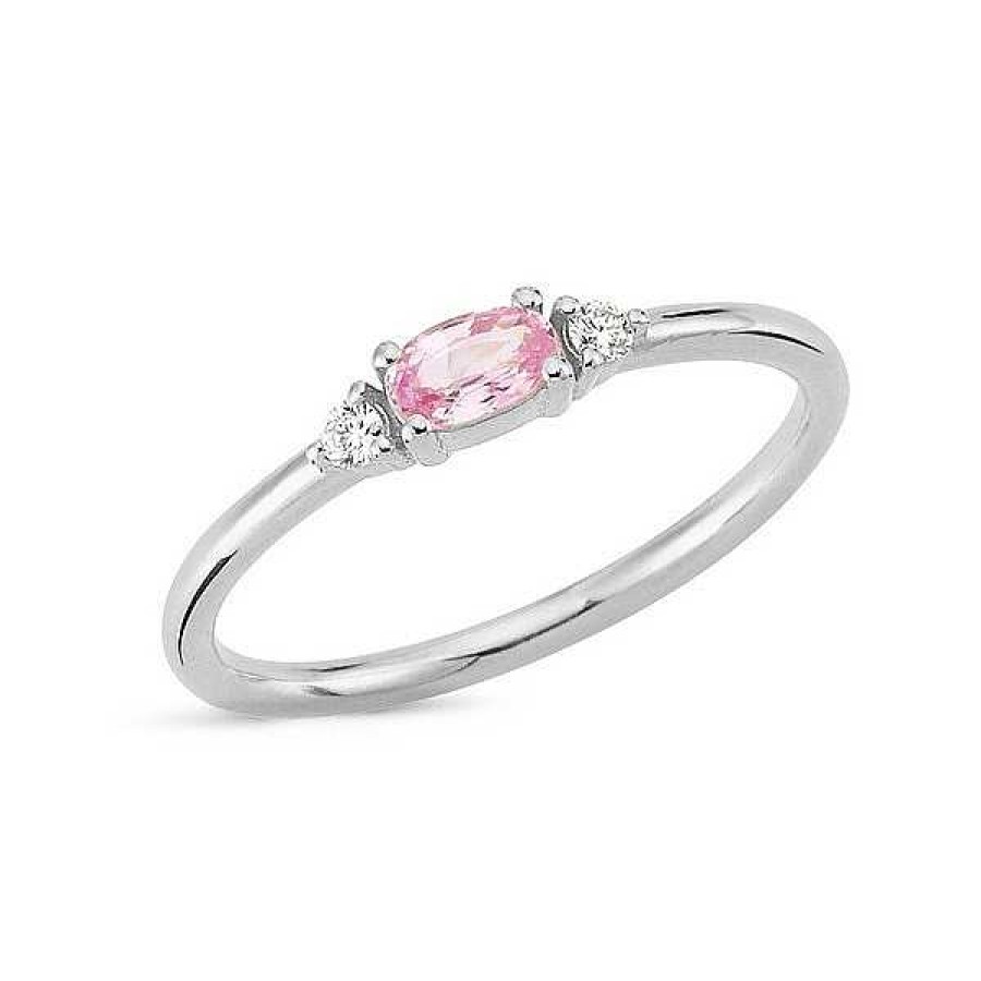 Ringe Nuran | Petit Oval - Ring Mit Ovalem Rosa Saphir Aus 14 Karat Wei Gold Mit Einem Gesamtgewicht Von 0,05Ct.