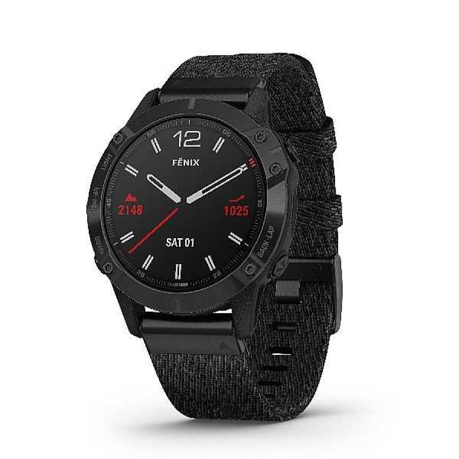 Uhren GARMIN | Garmin Fenix 6 - Pro Und Sapphire, Schwarz Dlc Mit Schwarz Meliertem Nylonband