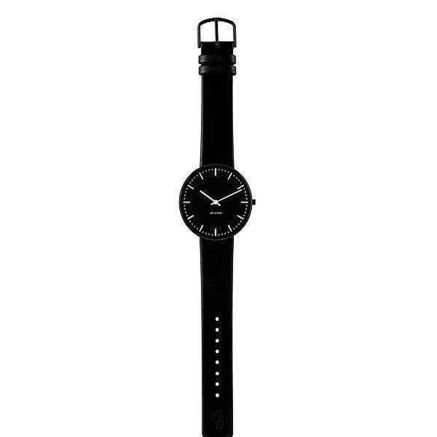 Uhren Arne Jacobsen | Arne Jacobsen - City Hall Watch - 40 - Schwarzes Zifferblatt, Schwarzes Armband, Ip Schwarz Geb Rsteter Oberer Ring