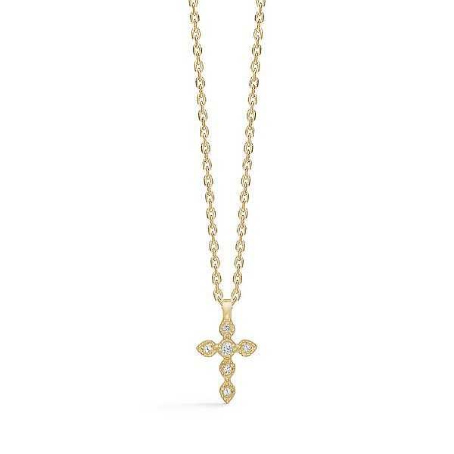 Halsketten Mads Z | Mads Z - Ave Halskette Mit Kreuz Und Zirkonen Aus 8Kt. Gold