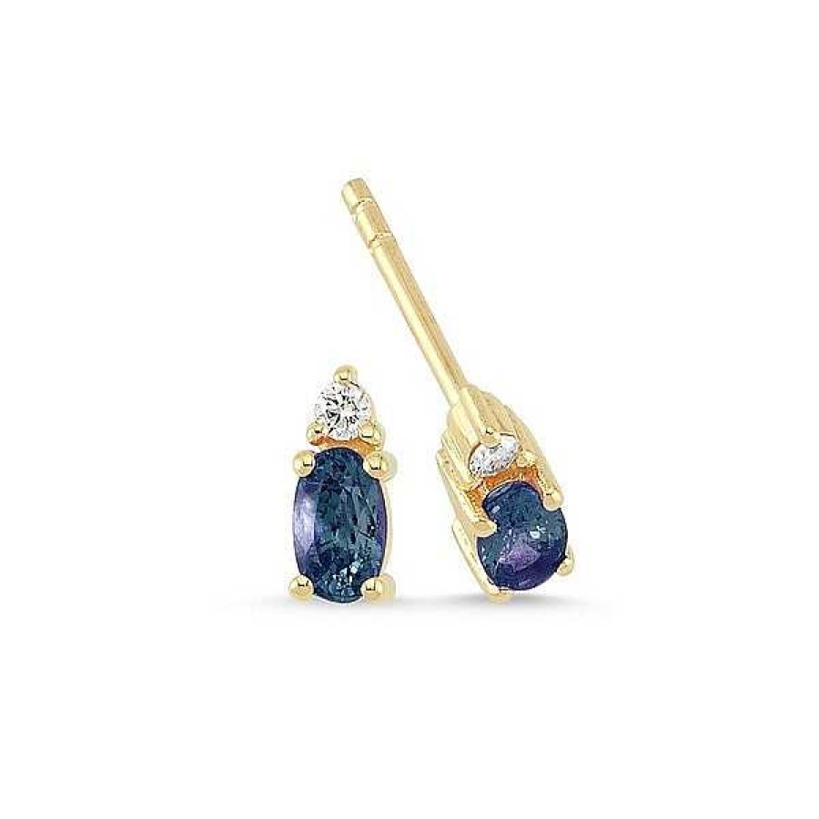 Ohrringe Nuran | Petit Oval - Ohrringe Mit Blauem Saphir Aus 14-Kar Tigem Gold. Insgesamt 0,05 Ct.