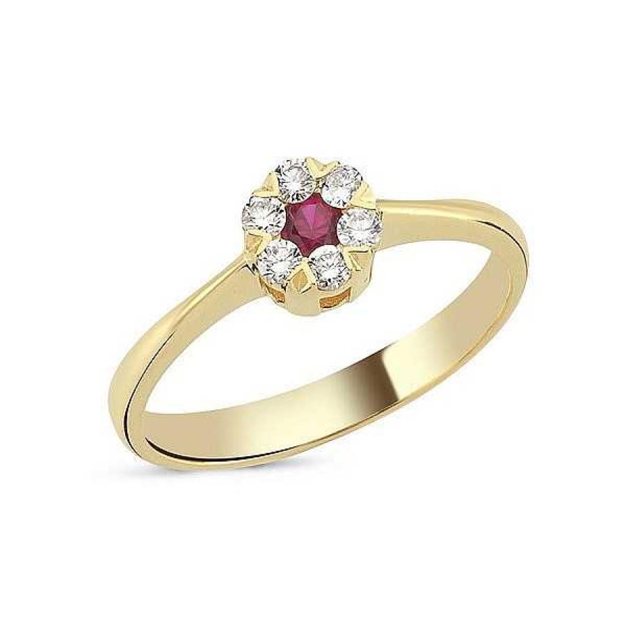 Ringe Nuran | Flora Diamantring - 14 Kt Gold Mit Rubin Und Diamanten Insgesamt 0,18Ct