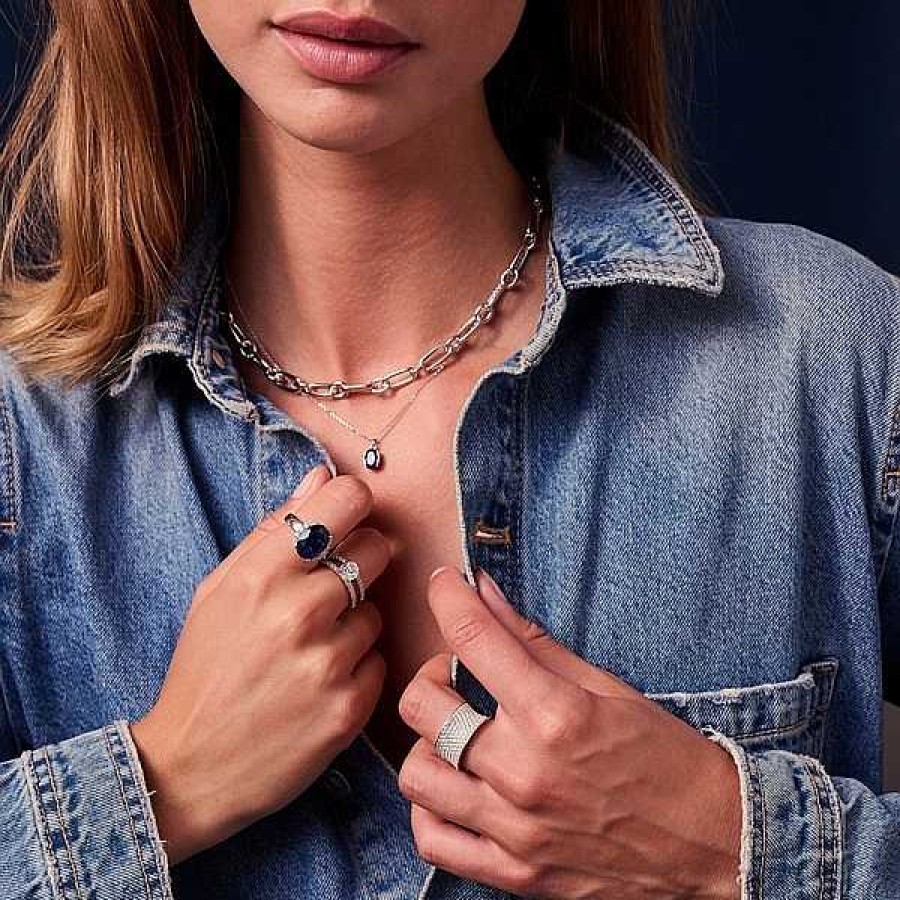 Halsketten Sif Jakobs Jewellery | Sif Jakobs - Ellisse Carezza Halskette Aus Silber Mit Blauem Zirkon