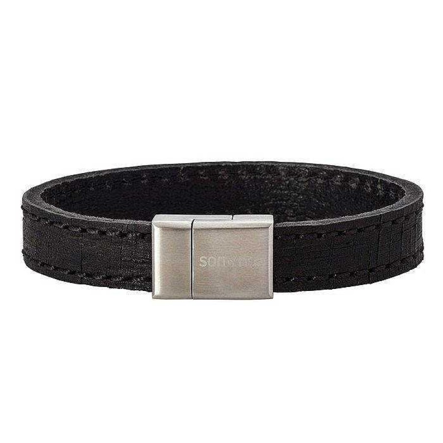 Armb Nder Nordahl Andersen | Son Of Noa Herrenarmband Aus Schwarzem Leder - 19 Cm X 12 Mm Und Mit Naht**