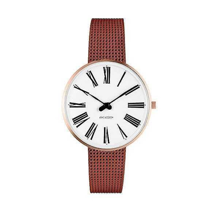 Uhren Arne Jacobsen | Arne Jacobsen - Roman Watch - 40 - Wei Es Zifferblatt, Armband Aus Kupfergeflecht, Geh Use Aus Ip-Rosegold