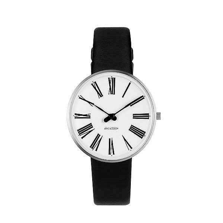 Uhren Arne Jacobsen | Arne Jacobsen - R Mische Uhr - 34 - Wei Es Zifferblatt, Schwarzes Armband