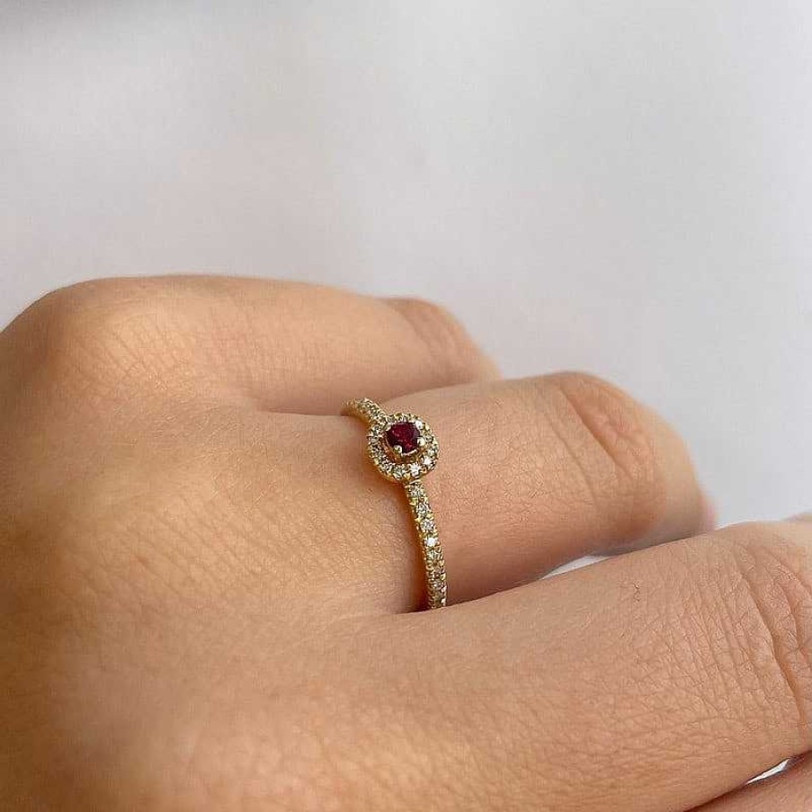 Ringe Nuran | Sofia - Rubin-Diamantring Aus 14-Kar Tigem Gold Mit Insgesamt 0,17 Kt.