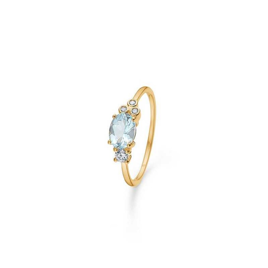 Ringe Mads Z | Mads Z - Aquamarinring Aus 14-Kar Tigem Gold Mit Aquamarin Und 0,11-Kar Tigen Diamanten.