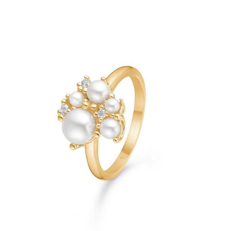 Ringe Mads Z | Mads Z - Diamant-Cloud-Ring Aus 14 Karat Gold Mit Perlen Und Insgesamt 0,054 Karat