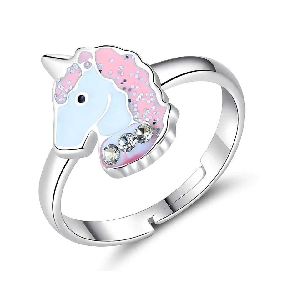 Ringe ByBirch | Bybirch Kinder - Ring In Silber Mit Wei Em Und Rosa Einhorn