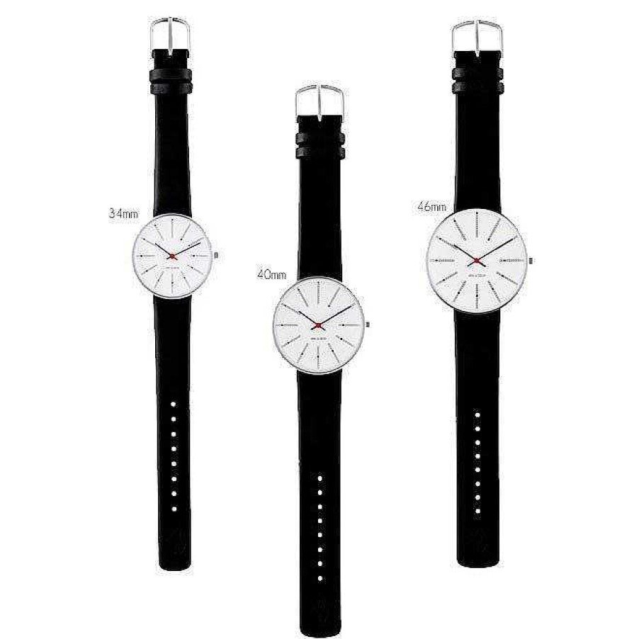 Uhren Arne Jacobsen | Arne Jacobsen - Bankers Watch - 34 - Wei Es Zifferblatt, Schwarzes Mesh-Armband