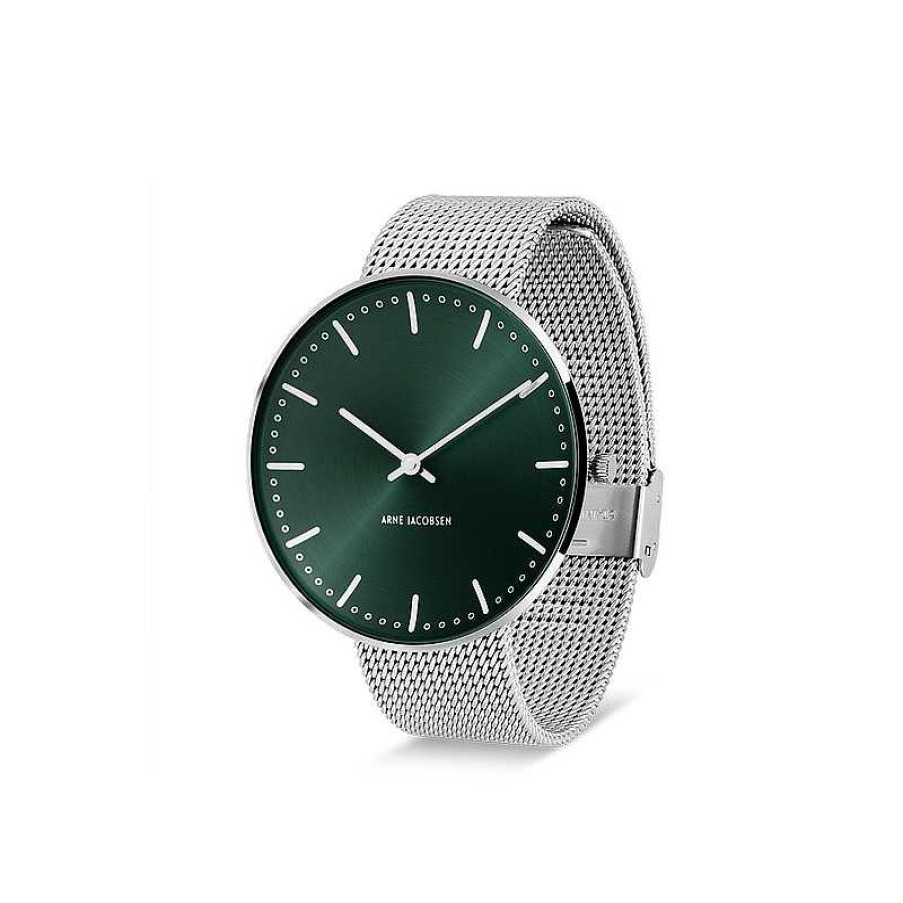 Uhren Arne Jacobsen | Arne Jacobsen - Rathausuhr Mit Gr Nem Zifferblatt Und Mesh-Armband 40