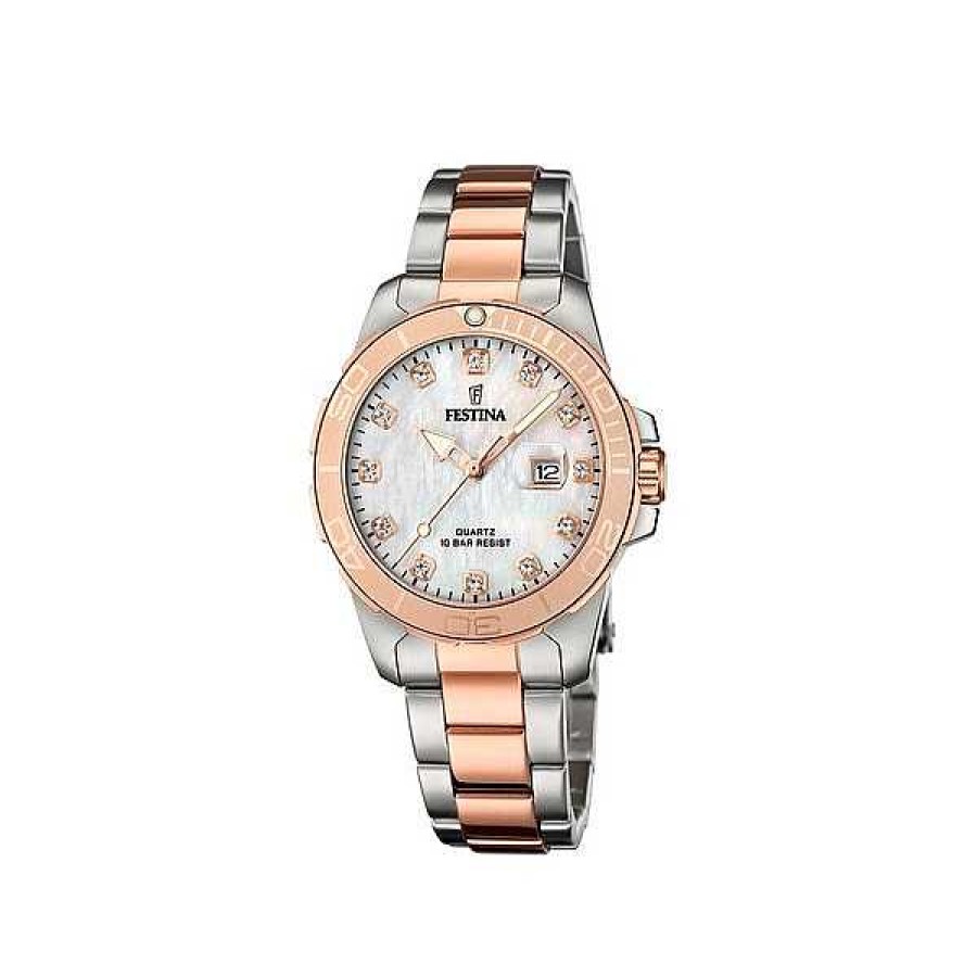 Uhren Festina | Festina - Lady'S Sport Damenuhr In Rosa Bi-Color Mit Silber Zifferblatt