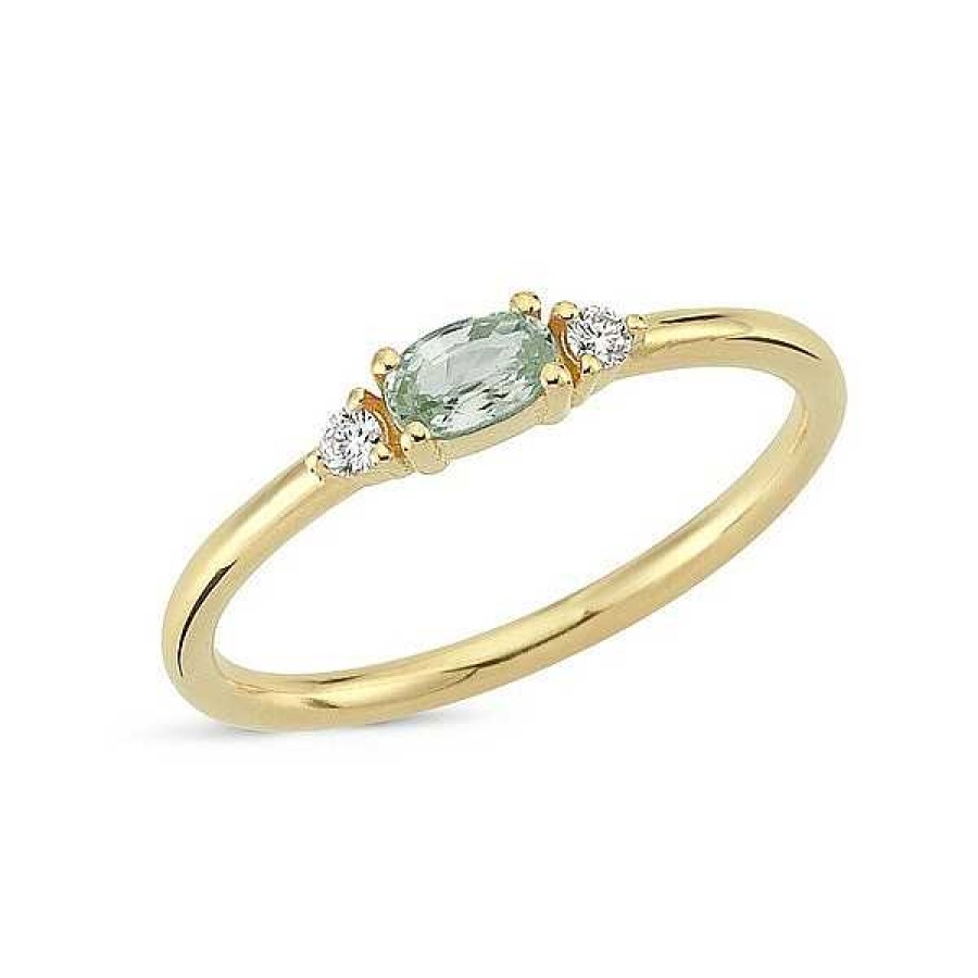 Ringe Nuran | Petit Oval - Ring Mit Ovalem Gr Nem Saphir Aus 14-Kar Tigem Gold Mit Einem Gesamtgewicht Von 0,05Ct.