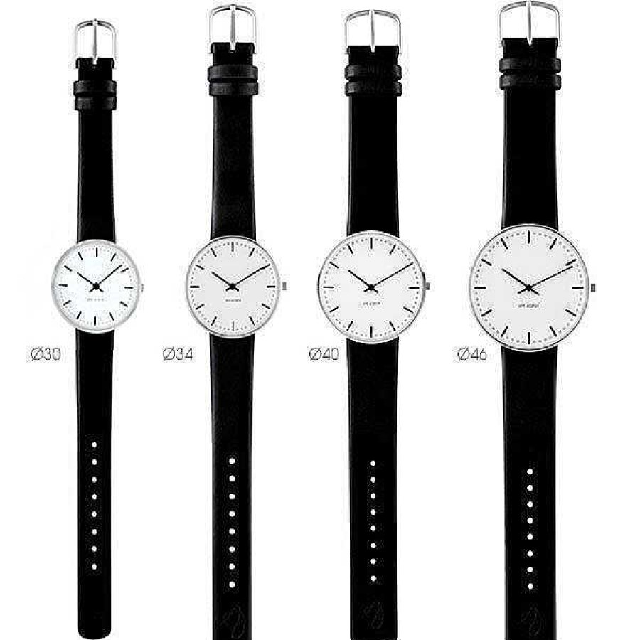 Uhren Arne Jacobsen | Arne Jacobsen - City Hall Watch - 34 - Wei Es Zifferblatt, Schwarzes Armband