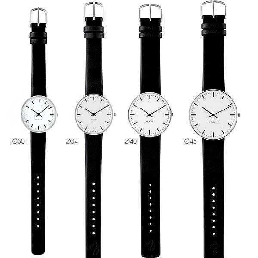 Uhren Arne Jacobsen | Arne Jacobsen - City Hall Watch - 40 - Wei Es Zifferblatt, Schwarzes Armband