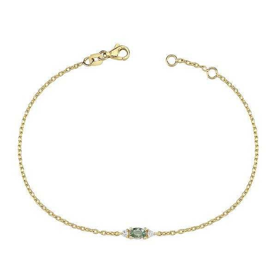 Armb Nder Nuran | Petit Oval - Armband Aus 14-Kar Tigem Gold Mit Einem Gr Nen Saphir Von Insgesamt 0,05 Ct.