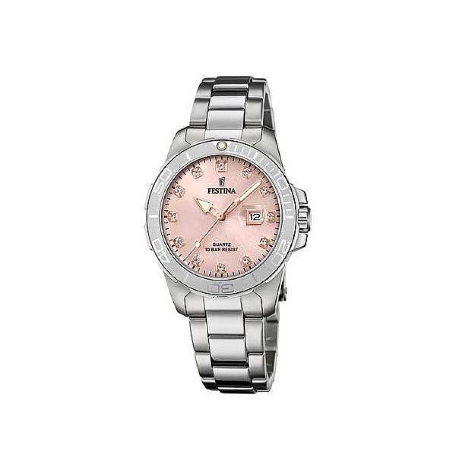 Uhren Festina | Festina - Lady'S Sport Damenuhr In Rosa Bi-Color Mit Silber Zifferblatt