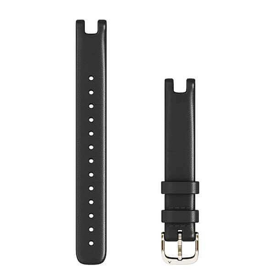 Uhren GARMIN | Garmin Lily Uhrenarmband - 14Mm. Schwarzes Leder Mit Cremefarbenem Gold-Ton