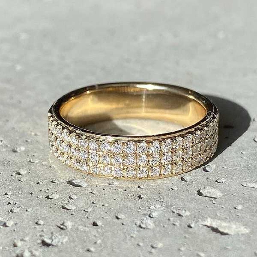 Ringe Scrouples | Dazzling - Ring Aus 14 Karat Gold In 3 Reihen Mit Insgesamt 0,49 Karat. H-W/Si